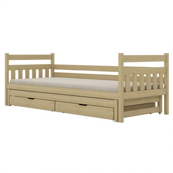 Postel Dawid přistýlka + zásuvky 90x200 přírodní, nelakovaná