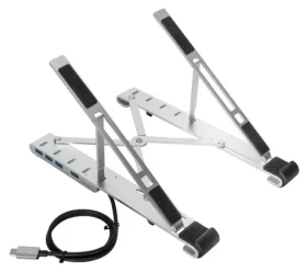 Targus Přenosný stojan na notebook s USB hubem stříbrná / Stojan na notebook / USB-C / 4x USB-A / hliník (AWU100205GL)