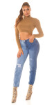 Sexy Highwaist Bi-Color Mom Jeans Použitý vzhled denimblue