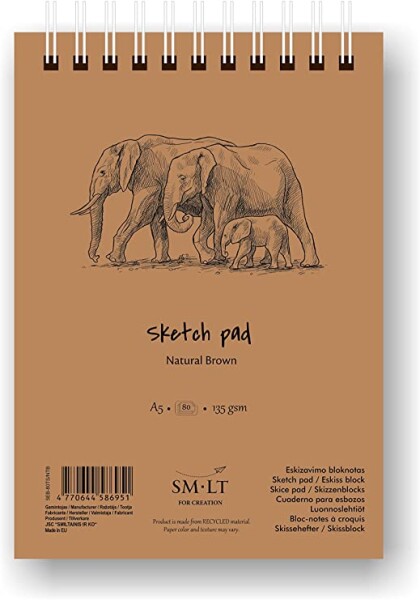 SM.LT Skicák s přírodním papírem Natural Brown SMLT A4 135 g, 80 listů