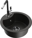 MEXEN/S - Diego granitový dřez 1-miska včetně baterie Flora, černá/zlatá metalik 6512-75-670401-07-B