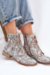 Kožené Vzorované Kotníkové Boty Na Ploché Podpatky Maciejka 06391-25 Béžové 36