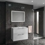 SAPHO - SET koupelnová skříňka CIRASA 80cm s umyvadlem a LED zrcadlem, 2x zásuvka, bílá lesk KSET-106