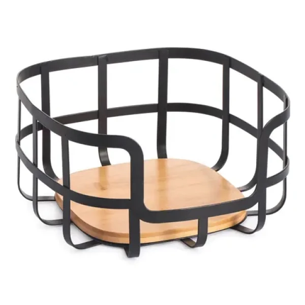 MSV ELIE košík na ovoce matná černá / ocel / bambus (3700703996163)