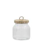 Chic Antique Skleněná dóza Wicker Lid 650 ml, čirá barva, přírodní barva, sklo