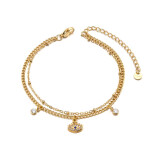 Dvojitý náramek Sophia Gold - Evil Eye, chirurgická ocel, Zlatá 17 cm + 5 cm (prodloužení)