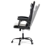 Herní křeslo, šedá a černá ekokůže, houpací mechanika, opěrák 135°