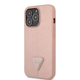 Pouzdro Guess PU Saffiano Triangle iPhone 13 Pro růžové