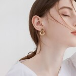 Elegantní visací náušnice s tygřím okem - stříbrné zapínání, Hnědá