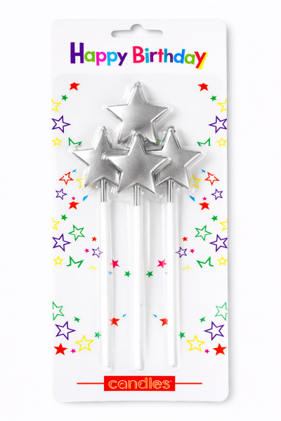 Dortová svíčka hvězda stříbrná 4ks
