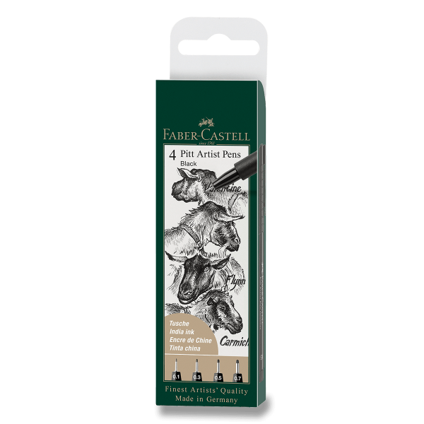 Popisovač Faber-Castell Pitt Artist Pen sada 4 ks, XS, S, F, M, černé