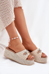Dámské Pantofle Na Klínu S Pleteninou A Dekorací Béžové Isolene 41