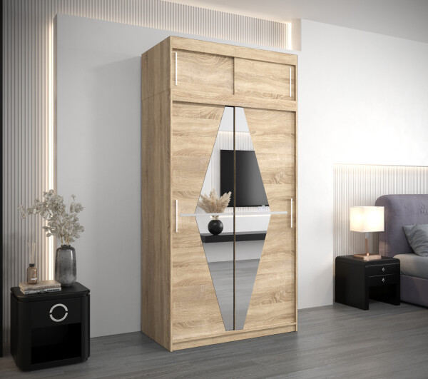 Šatní skříň Abi Bo s nástavcem Barva korpusu: Dub Sonoma, Rozměry: 120 cm, Dveře: Dub sonoma
