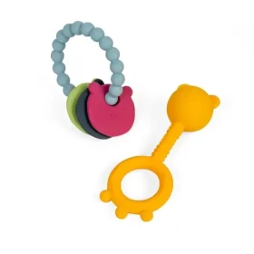 Bigjigs Toys Chrastítko a kousátko 2 v 1 a kousací kroužek Medvídek / od 0 let (BJ37017)
