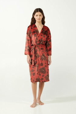 Vamp - Sametový župan s liliemi 21153 - Vamp red nova 3xl
