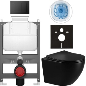CERANO - Kompletní WC set Basic/Cesso - černá lesklá - WC tlačítko Maxio/Černá - ovládání shora - předstěnová instalace - 49x36 CER-8050BD86305