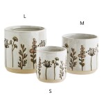 MADAM STOLTZ Kameninový obal na květináč Flower S, béžová barva, keramika