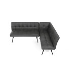 Lavice rohová, šedá látka v dekoru broušené kůže, černý kov