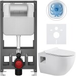 CERANO - Kompletní WC set Basic/Dure - bílá lesklá - WC tlačítko Modulo/Stříbrná - volně stojící - předstěnová instalace - 51x35 CER-8050BD85915