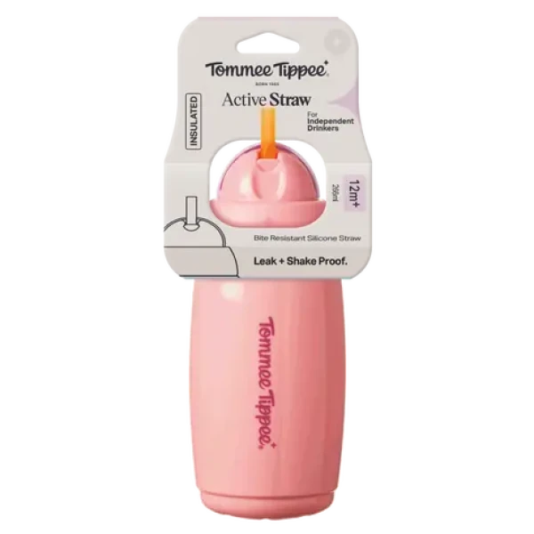 Tommee Tippee Active hrneček s brčkem 266 ml 12m+ růžová (448017-T)