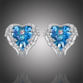 Náušnice Swarovski Elements Angel Wings - andělská křídla, Modrá