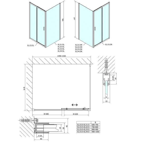 POLYSAN - EASY obdélníkový sprchový kout 1500x900, čiré sklo L/P varianta EL1515EL3315