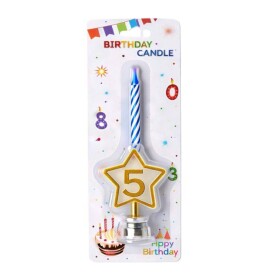 Dortisimo Svíčka modrá s LED zlatým podstavcem ve tvaru hvězdy číslo 5