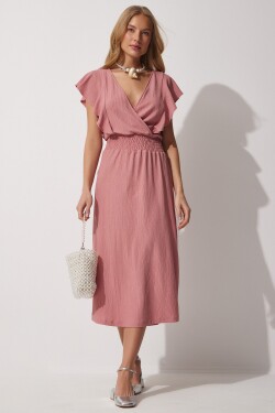 Happiness İstanbul Women's Dry Rose Ruffles, Textured Knitted Dress