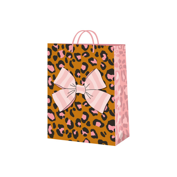Dárková taška malá - Hnědá leopardí s mašlí (17,8 × 9,8 × 22,9 cm) - Albi