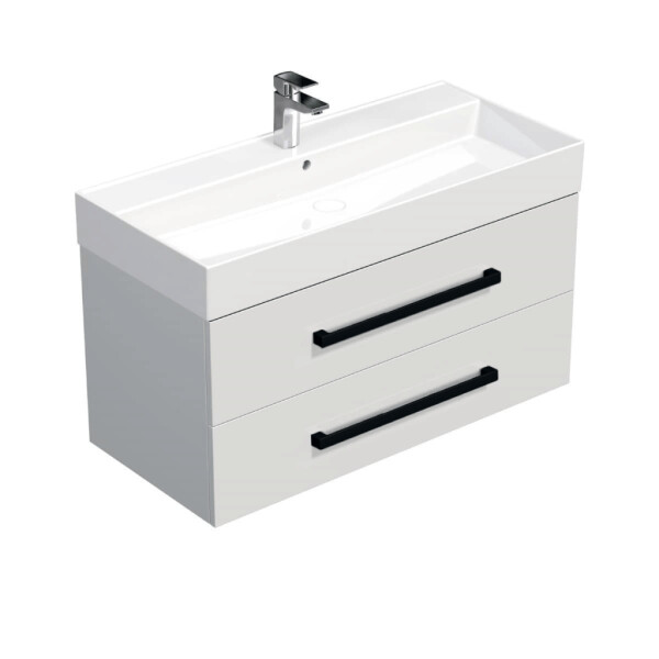 Koupelnová skříňka s černou úchytkou a umyvadlem SAT Cube Way 100x53x46 cm bílá lesk CUBE46C1002BISAT CUBE46C1002BISAT