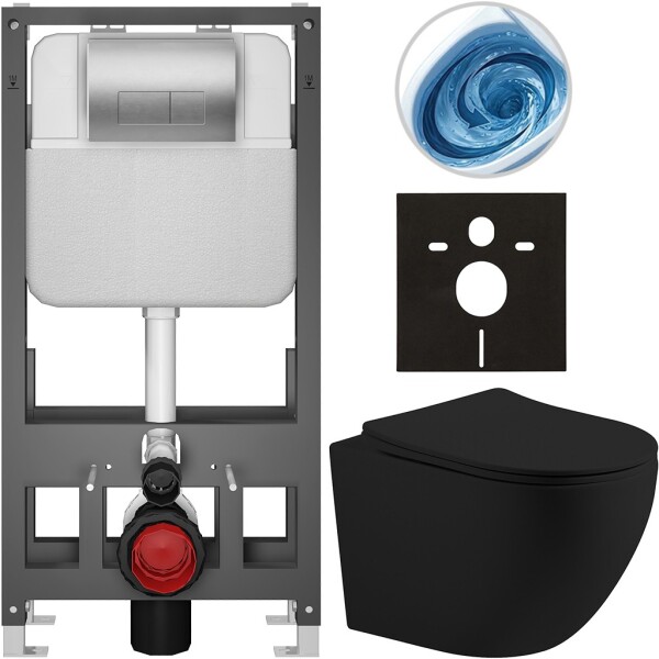 CERANO - Kompletní WC set Basic/Cesso - černá matná - WC tlačítko Modulo/Stříbrná - volně stojící - předstěnová instalace - 49x36 CER-8050BD86237