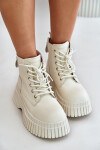 Zateplené kožené kotníkové boty na masivní podrážce světle béžové GOE OO2N4127 37