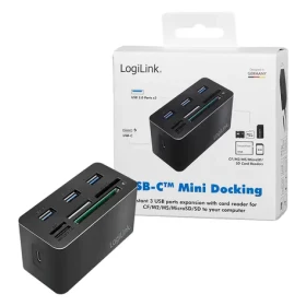 LogiLink černá / USB-C Hub / 8v1 / 3× USB-A 3.0 / Čtečka karet SD, microSD, M2, MS / 0,6 m (CR0046)
