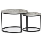 Set 2 ks stolků, MDF deska, dekor bílý mramor, kovová podnož, černý lak