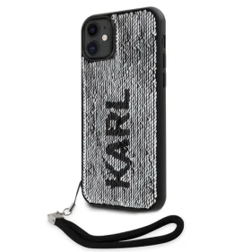 Pouzdro Karl Lagerfeld Sequins Reversible iPhone 11 černé/stříbrné