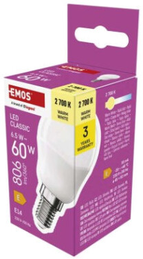 Emos Led žárovka Classic Mini Globe / E14 / 6,5 W (60 W) / 806 lm / teplá bílá