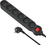 Maclean MCE225 černá / Prodlužovací zásuvka / 6x zásuvka typ F / 1,5 m / 2300 W / vypínač (MCE225)