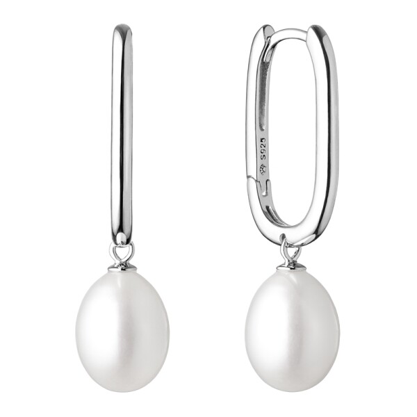 Stříbrné náušnice s bílou řiční perlou Shannon, stříbro 925/1000, Bílá