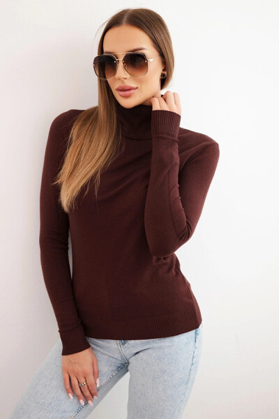 Dámský svetr z viskózy s rolákem a dlouhým rukávem hnědý UNI