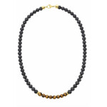 Pánský náhrdelník Sebastien - lávový kámen, tygří oko, Černá 70 cm