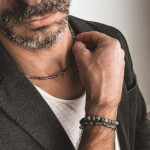 Luxusní pánský náramek Antonio Gold - larvikit, zlatý hematit, Šedá 20 cm