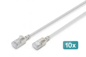 Digitus CAT 6A F/FTP Slim šedá / Patch kabel / 3 m / AWG 32/7 / 10 Gbit/s / PoE+ / 10 ks (DK-1632-A-030S-10)