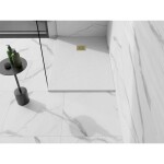 MEXEN/S - Stone+ obdélníková sprchová vanička 130 x 90, bílá, mřížka zlatá 44109013-G