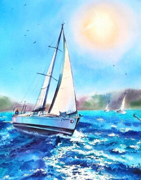 Antistresové omalovánky TSvetnoy TSvetnoy, LG081e, Diamond painting - diamantové malování, 40 x 50 cm, Plachetnice na moři