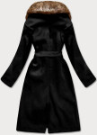 Černý dámský kabát s kožíškem (SASKIA) odstíny černé S (36)