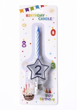 Dortisimo Svíčka modrá s LED stříbrným podstavcem ve tvaru hvězdy číslo 2