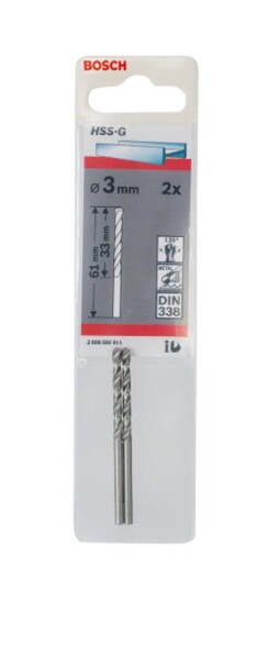 Vrták do kovu Bosch HSS-G 3 x 33 x 61 mm 2 ks 2608585911