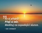 Magnet na lednici - Co si přeješ? Přeji si mír. Medituj na zapadající slunce. - Sri Chinmoy