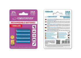 Esperanza Nabíjecí baterie AAA modrá / 1.2V / 1000mAh / Ni-MH / 4 ks / v blisteru (EZA102B - 5901299923207)