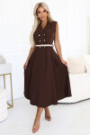 596-4 Elegantní midi košilka se zlatými knoflíky a páskem - CHOCOLATE UNI